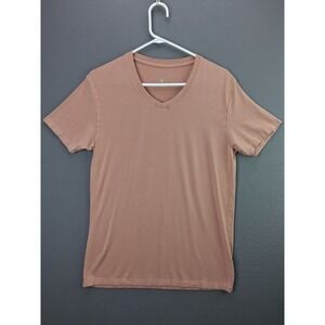 ESNTLS V-Neck T-Shirt Mens Medium Mauve Pink Short Sleeve Minimalist Tee